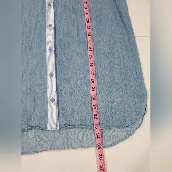 Umgee Size Small Chambray Button Front Mini Dress Popover‎ Top Short Sleeve - Picture 5 of 9